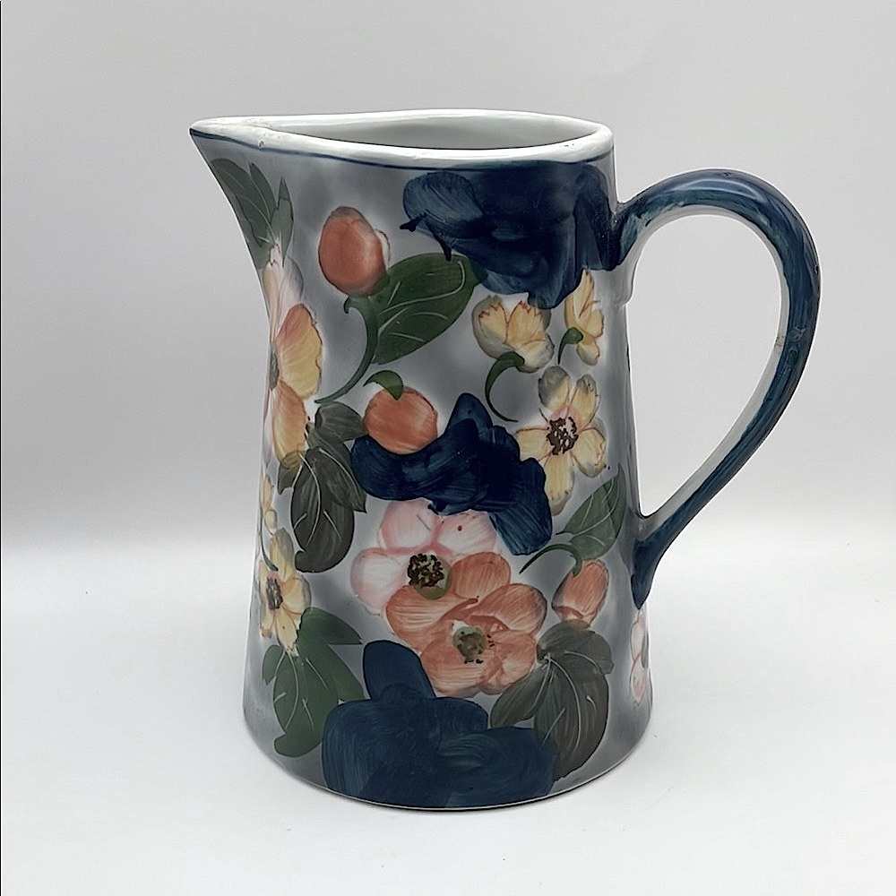 Andrea by Sadek, Handpainted, Ceramic Floral Pitcher/Vase, 7” Tall. Very pretty!